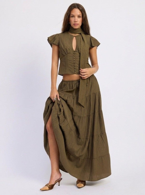 Olive Maxi Tiered Skirt by Emory Park