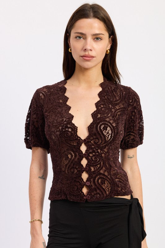 Cap Sleeve Velvet Lace Top by Emory Park